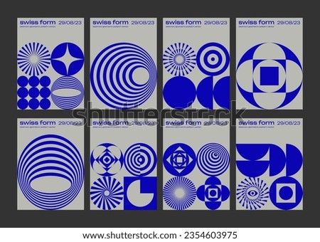 Set Of Swiss Design Inspired Posters Vector Illustration. Cool Geometric Abstract Modernist Placards. Avant-garde Geometrical Illustration. Contemporary Art Bauhaus Shapes. Royalty-Free Stock Photo #2354603975