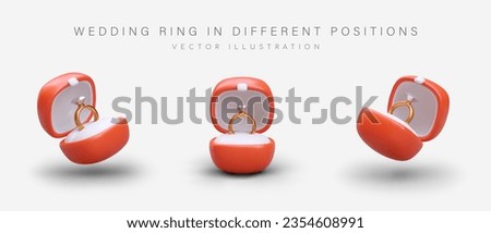 Wedding ring in box. Ring with diamond in package. Valuable gift, women accessory. Marriage proposal symbol. Isolated illustration on white background Royalty-Free Stock Photo #2354608991