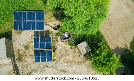 Aerial view of a solar powered tube well for irrigation in the Thal desert  Royalty-Free Stock Photo #2354610625