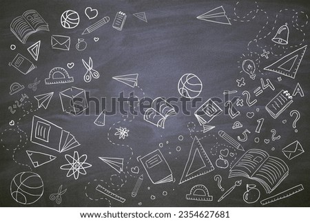 Creative back to school sketch on chalkboard wall background. Education and knowledge concept