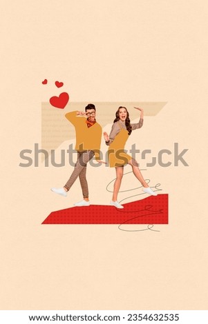 Picture collage poster of happy people wife and husband have fun celebrate birthday good mood isolated on painted background