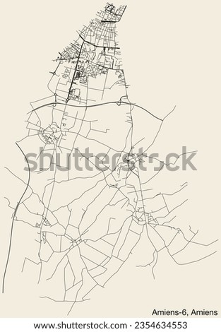 Detailed hand-drawn navigational urban street roads map of the AMIENS-6 CANTON of the French city of AMIENS, France with vivid road lines and name tag on solid background