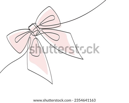 Elegant ribbon bow in continuous line art drawing style. Minimalist black linear sketch isolated on white background.