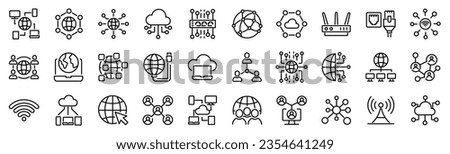 Set of 30 outline icons related to network, internet. Linear icon collection. Editable stroke. Vector illustration Royalty-Free Stock Photo #2354641249