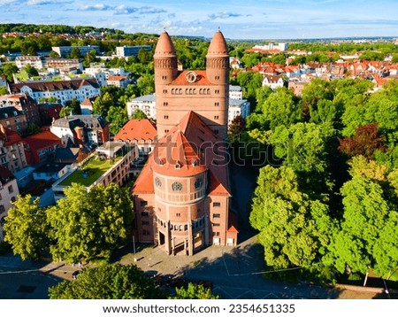 Pauluskirche or St. Paul Church aerial panoramic view in Ulm city, Germany