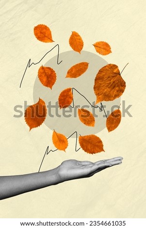 Creative 3d concept artwork collage picture graphics autumn golden orange maple dry leaves herbarium flora isolated on beige background