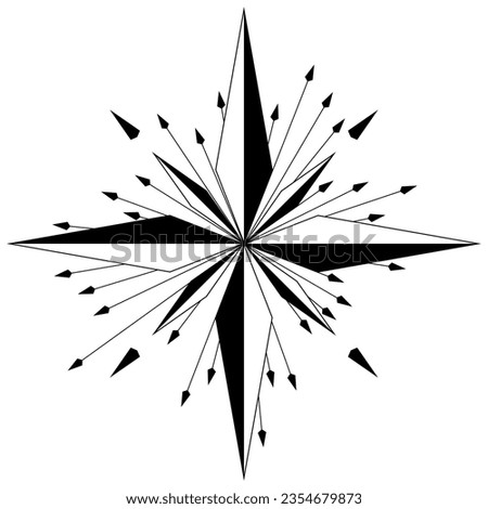 Wind rose or Compass rose vector with eight directions. Abstract Arrow design.
Marine, nautical or trekking navigation symbol or for including in a map.
Isolated background.