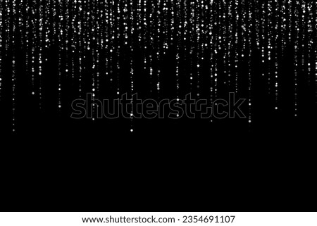Falling shiny confetti. Vector silver dust on a black background.