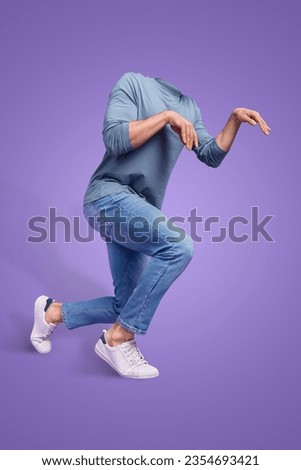 Photo collage of surreal headless man dinosaur tiger fooling absurd picture big sale proposition ad isolated on violet color background