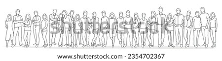 Group of young people. Modern vector simple outline stylized illustrations for graphic, web design. Hand drawn vector illustration. Black and white. Royalty-Free Stock Photo #2354702367