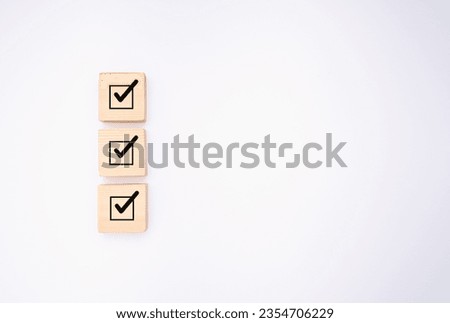 Three correct sign symbols are on a white background. Space for text. Checklist, Approved concept