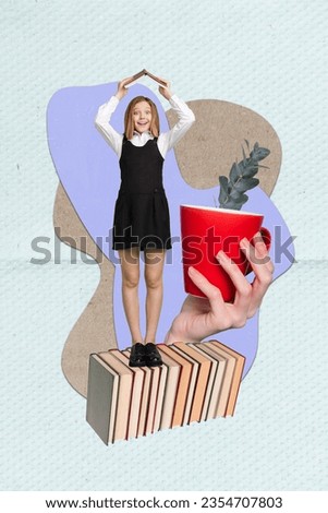 Photo sketch collage picture of excited funny smiling small girl enjoying book isolated creative background