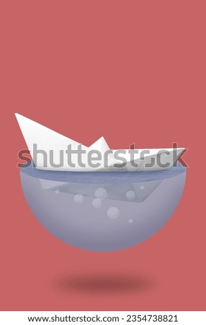 Digital collage with a paper boat - ship in water	