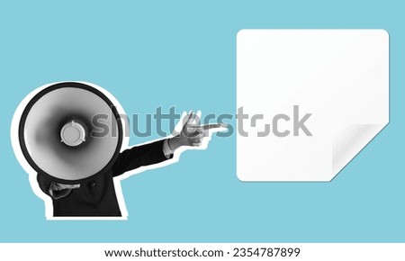 Modern collage of megaphone and blank card