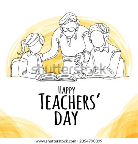 Teachers Day Banner With Simple Teacher Teaching Student Illustration One Continuous Line Style Royalty-Free Stock Photo #2354790899