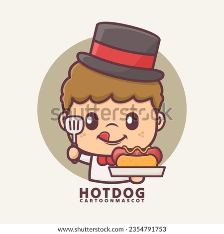 cartoon mascot with hot dog. vector illustrations with outline style, suitable for, logo brand, stickers, icons, etc.