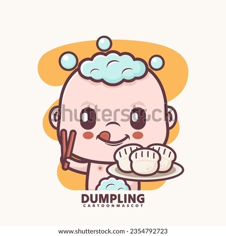 cute cartoon baby with dumpling. vector illustrations with outline style, suitable for, logo brand, stickers, icons, etc.