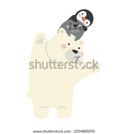 Polar bear with sea lion and penguin