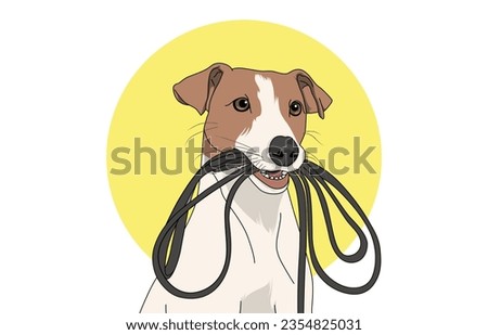 illustration concept. illustration of the dog holding a leash in its mouth that its owner is about to take for a walk
