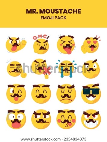 Mr Mustache Yellow Emoji Character Pack 16 Emojis