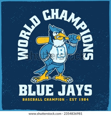 Cartoon Blue Jays Mascot Baseball Champion Vintage Tshirt