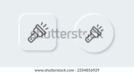 Flash light line icon in neomorphic design style. Torch lamp signs vector illustration.