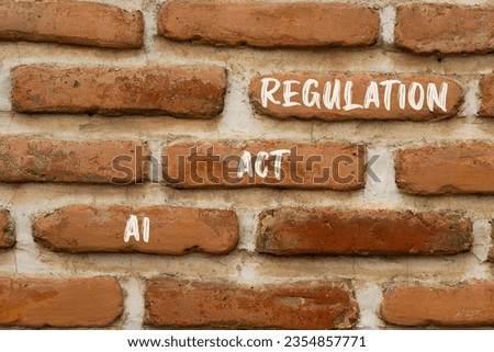 AI act regulation symbol. Concept words AI artificial intelligence act regulation on beautiful brown brick. Beautiful red brown brickwall background. Business AI act regulation concept Copy space