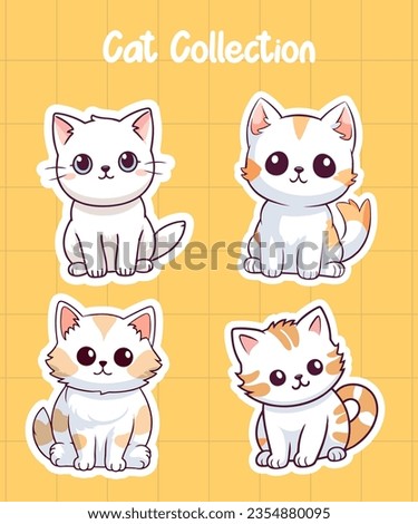 vector cute cat cartoon characters illustrations set. cats with heart shaped noses, happy fluffy kittens smiling.