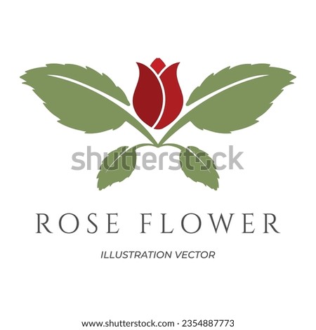 Simple Red Rose Flower with Green Leaf Icon Symbol Illustration Vector