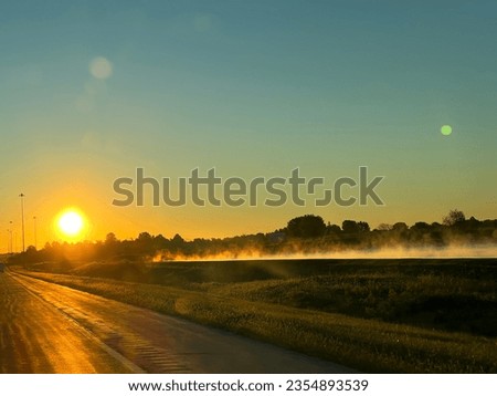 sunset, windmill, road, sky, water, 