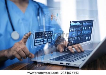 Doctor using computer backup data on Cloud Computer technology and storage online for computer, computer backup storage data Internet technology backup online document, backup data concept Royalty-Free Stock Photo #2354896143