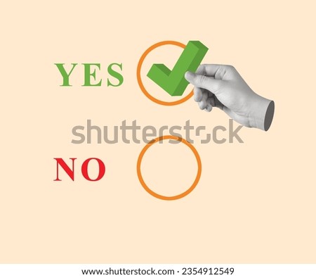 Creative collage of the hand choosing yes. Modern design. Copy space. Royalty-Free Stock Photo #2354912549