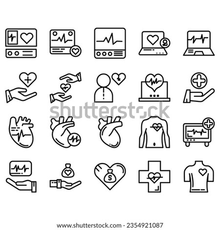 Set of icons of cardiology. Vector icon as ecg, doctor, pacemaker, heartbeat, heart outline pictogram. Royalty-Free Stock Photo #2354921087