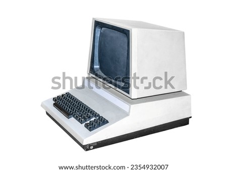 Vintage desk computer isolated on white