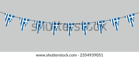 Greece bunting garland, string of triangular greek flags, pennants, retro style vector illustration Royalty-Free Stock Photo #2354939051