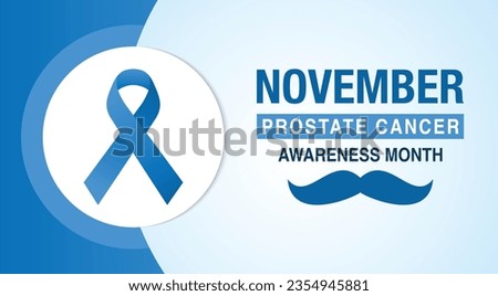 Prostate cancer awareness ribbon with moustache. Men health symbol. Men cancer prevention in November month.