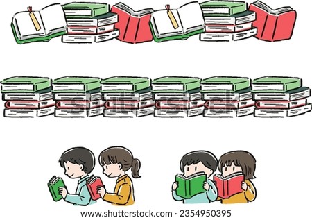 Books and Readers Line Illustration Set