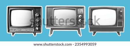 Halftone retro tv set. Old vintage TV in trendy dotted pop art style. Royalty-Free Stock Photo #2354993059