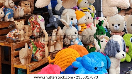 Soft knitted toys, knitted toys for children close up