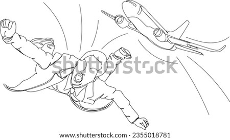 Hand-Drawn Businessman Flying with Airplane: Vector Clip Art, Vector Clip Art: Businessman Flying with Airplane Background | Travel and Trends