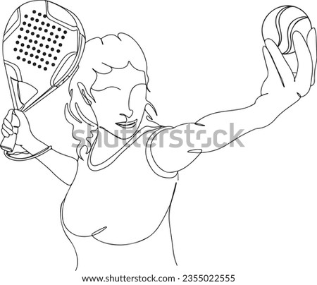 Hand-Drawn Female Pickleball Player: One Line Sketch Vector Clip Art, Fit Young Girl Pickleball Player: Ready to Receive Serve on Indoor Court