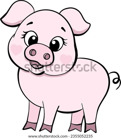 Cute pig cartoon farm animal, vector
