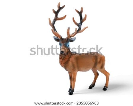 Deer horned antlers miniature animal on white background