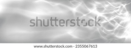 Water surface texture with sun light reflections and caustic patterns with overlay effect. Clear calm transparent liquid top with wave and ripple refraction of beams - realistic vector background Royalty-Free Stock Photo #2355067613