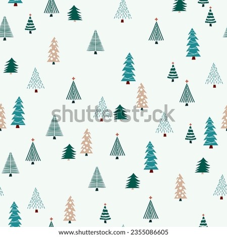 Christmas Seamless Pattern. Merry Christmas Background. Winter Holiday Pattern Design with Trees. Vector Xmas Pattern for Prints, Cards, Fabric, Surface Design. 