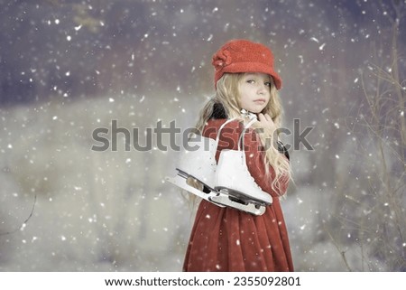 Ice skates, Girl, Snowing image 