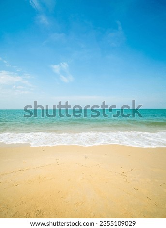 Landscape beautiful summer vertical front view tropical sea beach white sand clean and blue sky background calm Nature ocean wave water nobody travel at Sai Kaew Beach thailand Chonburi sun day time Royalty-Free Stock Photo #2355109029