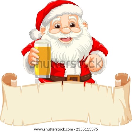Jolly Santa Claus enjoying a beer while holding an empty paper roll