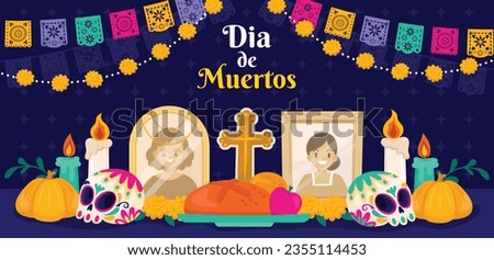 Dia de muertos background. English Translation - Day of the Dead. Mexican Dia de muertos celebration. November 2. Vector illustration. Poster, Banner, Flyer, Greeting Card, Invitation Card, Template. Royalty-Free Stock Photo #2355114453