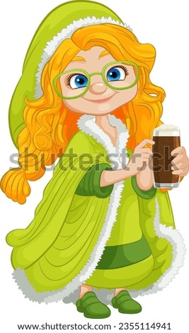 A stylish woman in winter attire holding a beer
